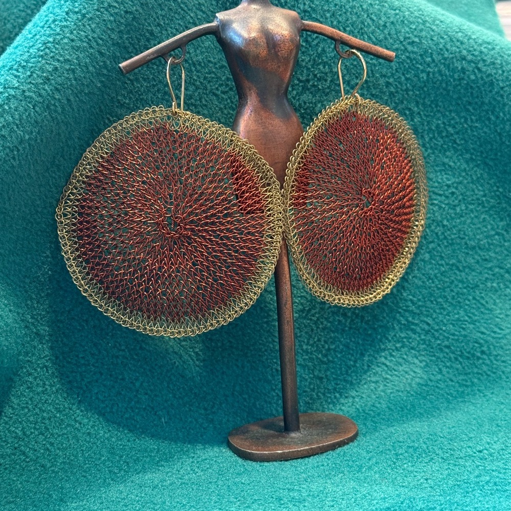 Brass and Copper Knitted Wire Hoop Earrings Hand Made in Bali🌸